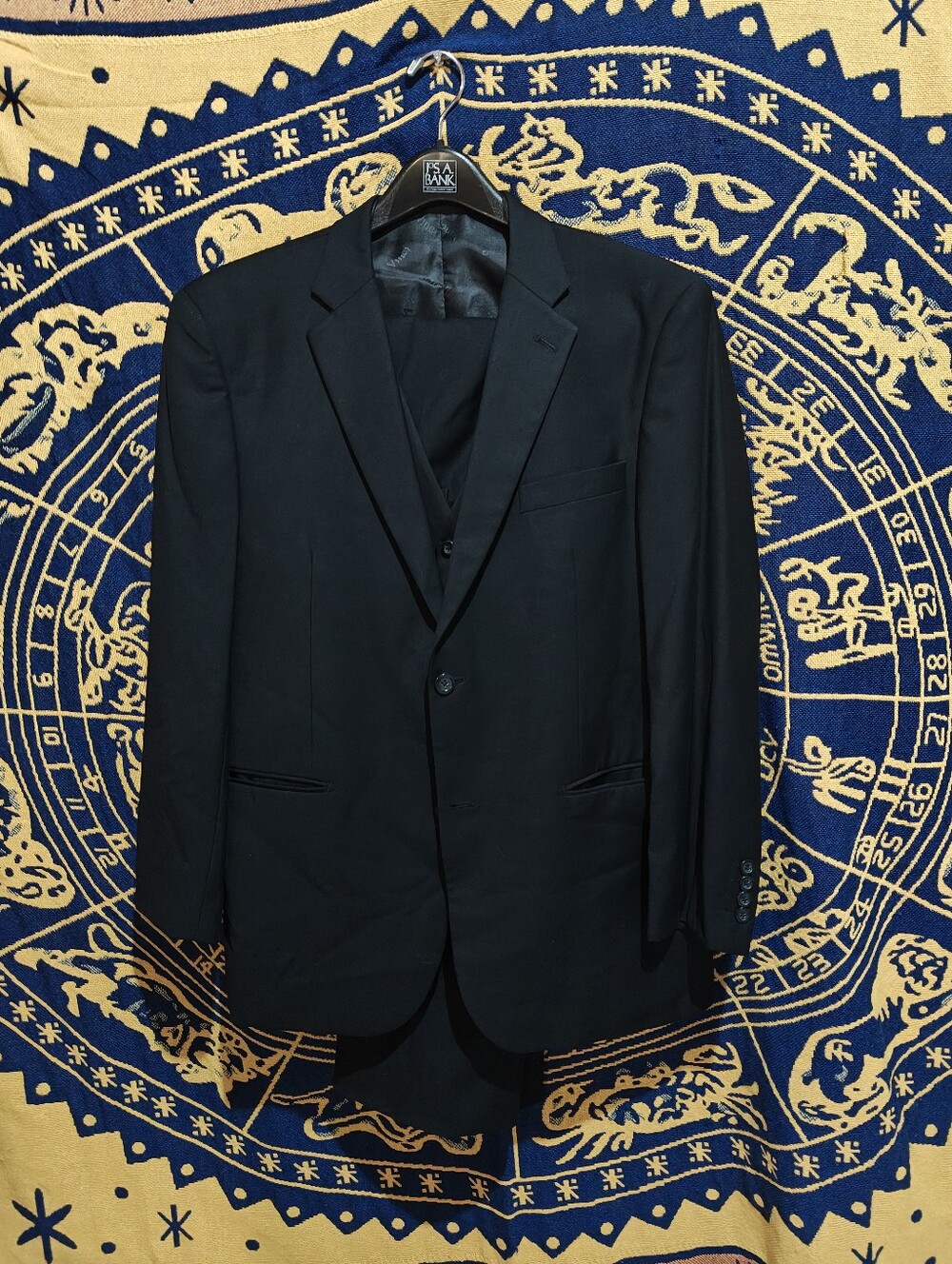 Vinci Men's 3-Piece Suit Set 42R Jacket / 36W Pants Black Unhemmed NEW